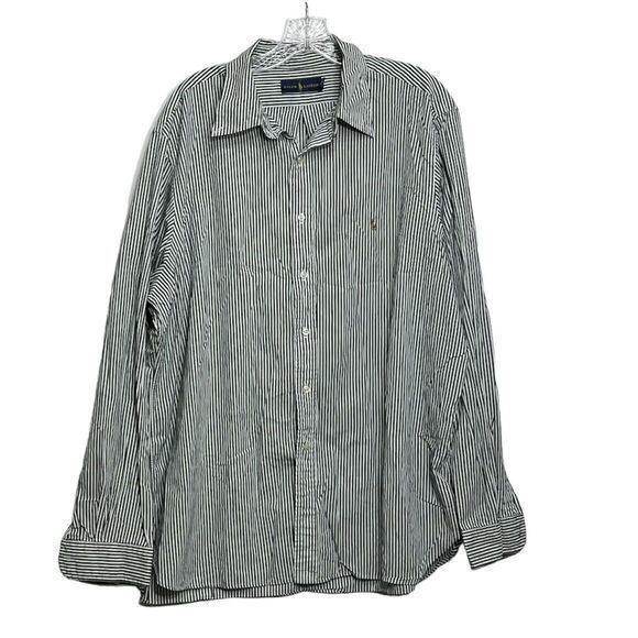 Ralph Lauren Polo Men's Classic Fit Long Sleeve Green White Stripe Shirt Size 18 - Picture 1 of 6